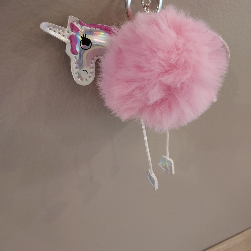 Pink Unicorn Pom Pom Keychain